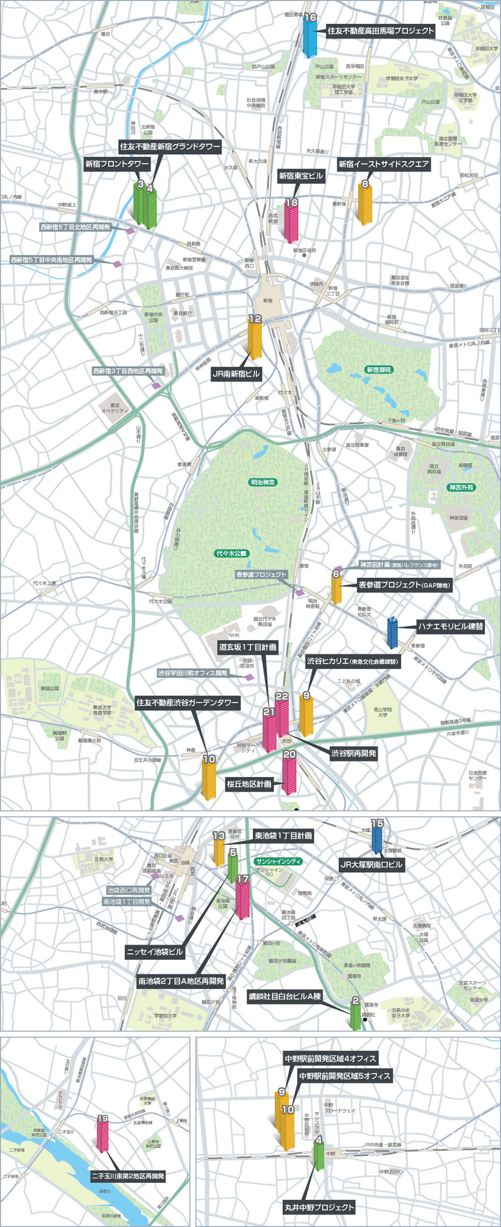 東京オフィスビル竣工マップ:池袋・新宿・渋谷