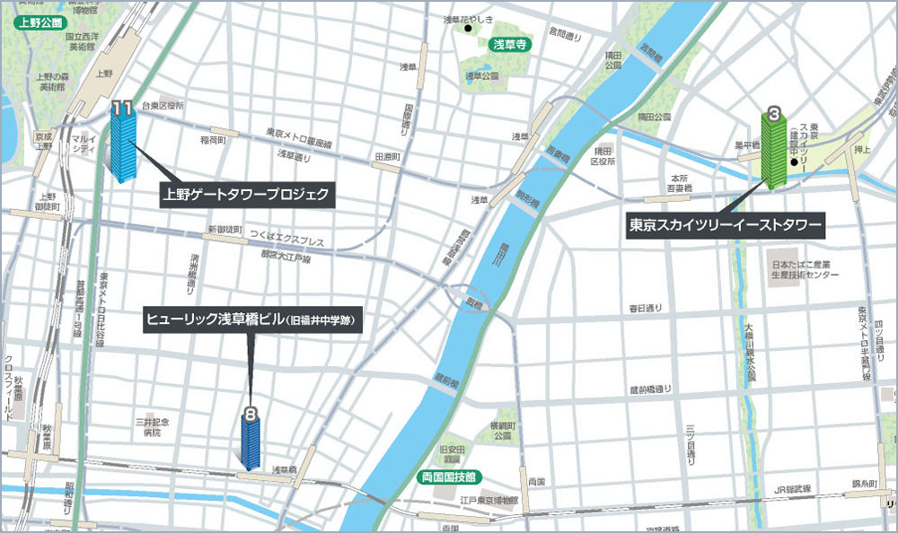東京オフィスビル竣工マップ:上野・押上