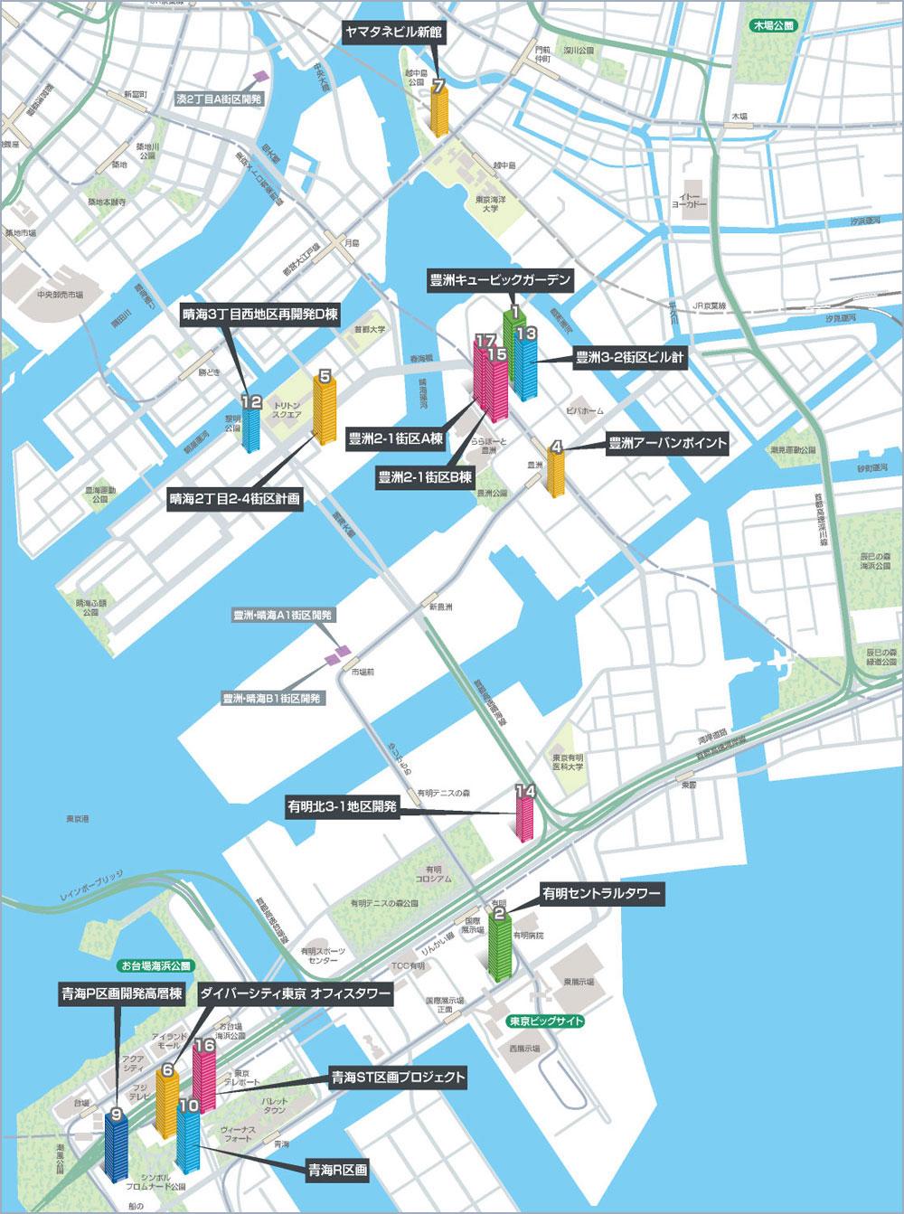 東京オフィスビル竣工マップ:東京湾岸