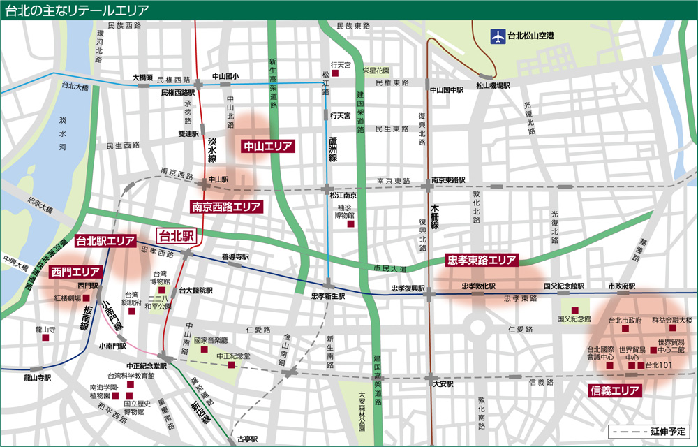 台北の主なリテールエリア