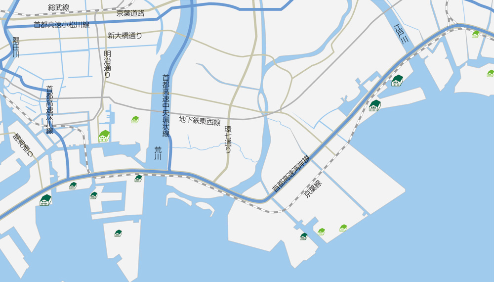 物流施設の分布　東京湾沿岸拡大